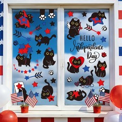 Patriotic Window Clings Double Sided Red Blue Star Black Cat Glass Decal Sticker