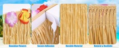 4 Pack Luau Grass Table Skirt, Luau Party Decorations, Natural 108″ x 29.5″