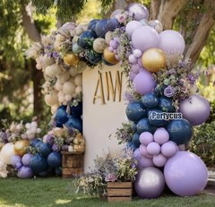 Navy Blue Purple Balloon Arch Double Dark Blue Pastel Lavender White Sand Ivo…