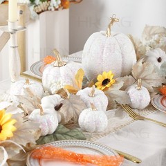 7PCS Assorted Size Gold Glitter Pumpkin Set for Fall and Halloween Decor