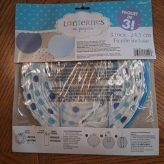 Amscan Paper Lanterns 3 Pack 9.5 in Blue & White Polka Dot Includes String