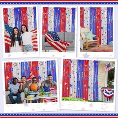 Vibrant Red, Silver & Blue Foil Streamer Backdrop – Perfect for Independence Day