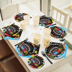 96 Pieces End of School Theme Tableware Set for Kids Class Summer Table Deco…