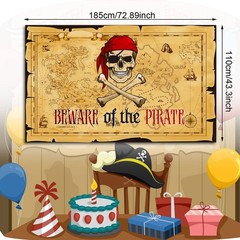 Breling Pirate Party Backdrop Treasure Map 185 x 110 cm, White