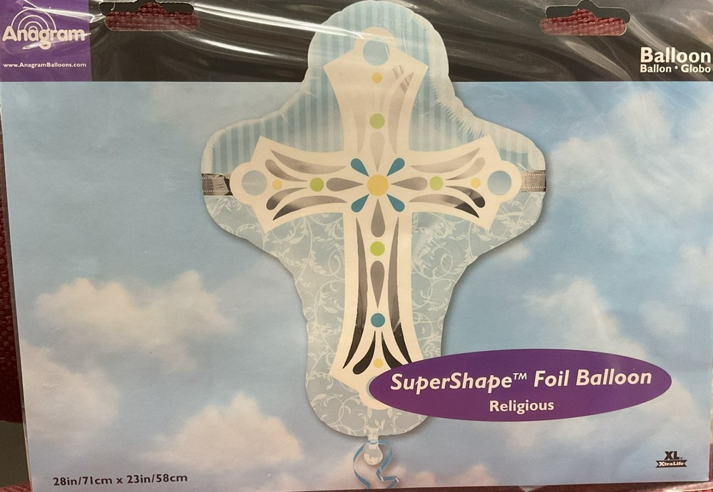 28″ Light Blue Religious Cross Mylar/Foil Balloon Baptism-Communion-Christening