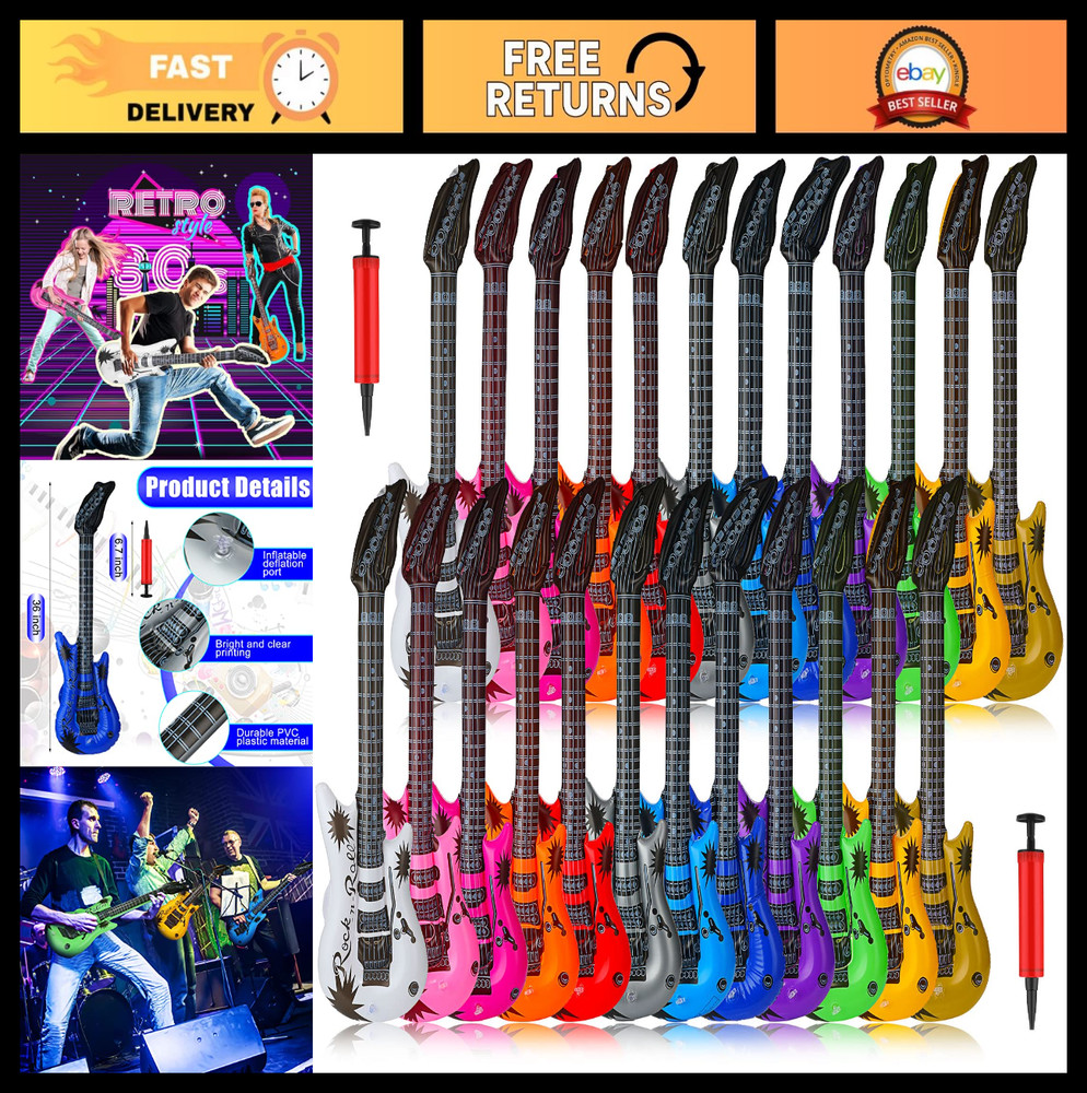 48 Pcs Inflatable Guitars – Rock Star Party Props, 80s 90s Theme, Photo Booth De