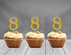8th Birthday Decoration Cupcake Toppers (SET of 12) 20 Glitter Colors Available