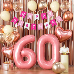 60Th Birthday Decorations for Women, Rose Gold and Pink Party Supplies Set with