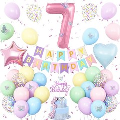 Pastel 7th Decorations for Girl,Macaron Rainbow 7th Party Decoration Pink Blu…