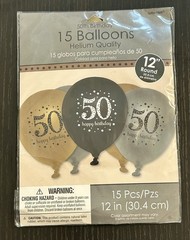 50Th Birthday Balloons Black Gold with 2 weights 15 & 50 Packs 12 Inch Latex
