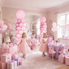 Pink and White Balloon Column Stand Kit of 2 with Balloons