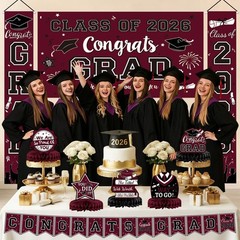 Maroon Themed Graduation Decorations Class of 2025 – Congrats Grad Banner & Back