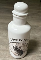 Decorative White Glass Bottle «Love Potion”Halloween Spooky Wicca Potion