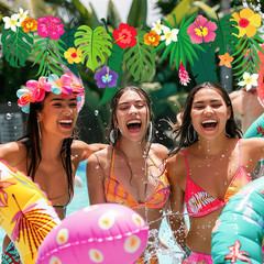 Tropical Flower Garland Luau Hibiscus Floral Palm Leaves Paper Banner Hawaiian A