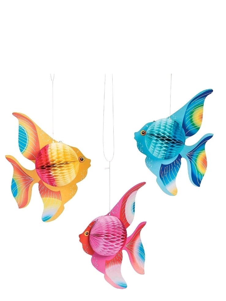 NWT Tropical Fish 10″ Tissue Decorations For Birthday Parties (Pack of 6)