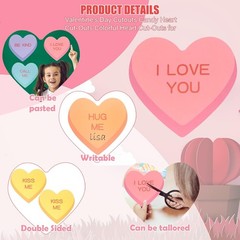 48 PCS Valentines Day Candy Heart Paper Cutouts Colorful Classroom Bulletin