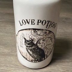 Decorative White Glass Bottle «Love Potion”Halloween Spooky Wicca Potion