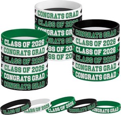 30 Pcs Green White Black Congrats Grad & Class of 2026 Silicone Wristband Bracel