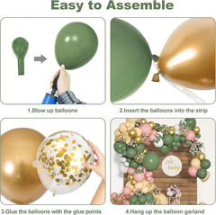 166Pcs Sage Green Balloon Garland Arch Kit Olive Green Blush Peach White Gold Pa