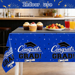 7-Pack Graduation Party Decorations Set, 3 Blue Graduation Tablecloths 54X108In,