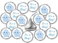 RokAPary 324 Blue Elephant Its a Boy Baby Shower Favors Stickers for Baby Shower