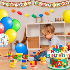 Building Blocks Party Decorations 53 Pcs Lego Birthday Supplies Balloons Banner