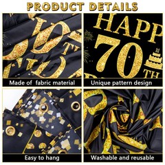 70th Decorations Happy 70th Banner for Men Black Gold 70 Years Party Decorati…