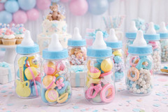 Blue Baby Bottle Centerpiece 11″ Fillable Baby Shower Candy Holder Decor