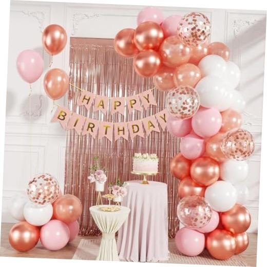Rose Gold Birthday Decorations 60 Pcs Pink Pearl 12 Inch Rose Gold Pink