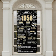 70Th Birthday Decorations Back in 1956 Door Banner for Men Women, Black Gold Hap