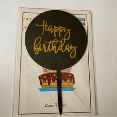 Happy birthday cake topper gold calligraphy acrylic plexi glass-4” 5 pack