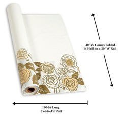 Cottage Core Floral Print on White Plastic Table Cover Roll 100-Ft x 40″W #426