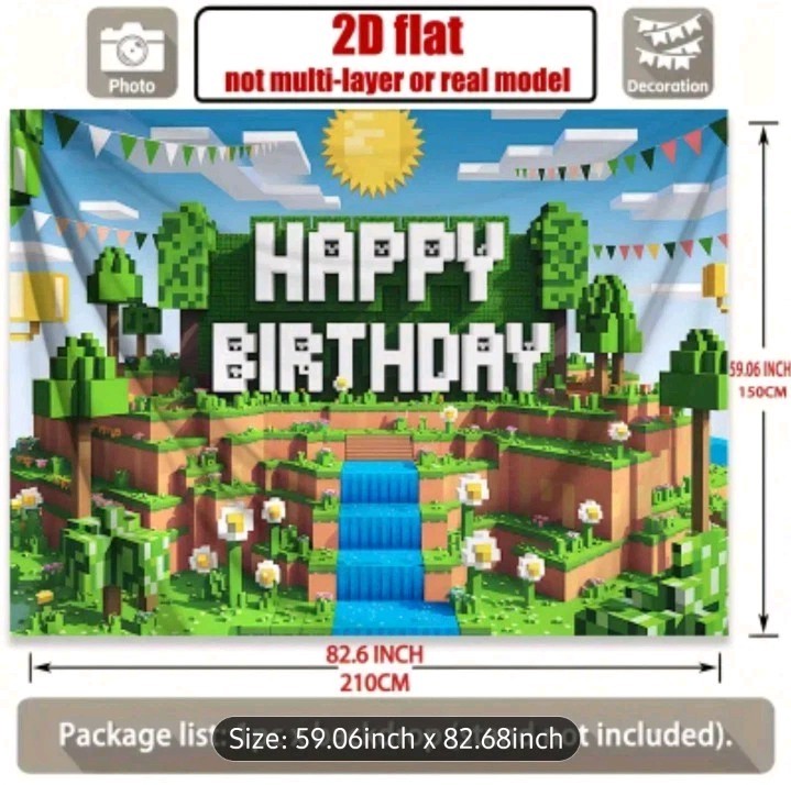 2D flat banner, 1pc, Printing Retro Pixel Happy Birthday Decoration Background