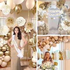 Happy Birthday Decoions, Sash Banner Garland Pompoms Party Set, Gold