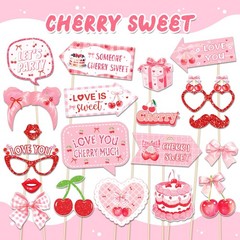 25 Pcs Cherry Photo Booth Props For Party Decoration Supplies Selfie Pink Bow