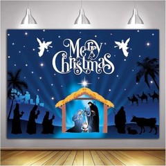 Large Merry Christmas Nativity/Bethlehem Backdrop Background 7x5ft