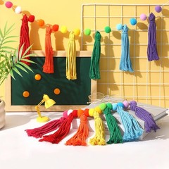 4 Pack 26.3 Feet Rainbow Tassel Pom Pom Garland Decorations Garland Banner