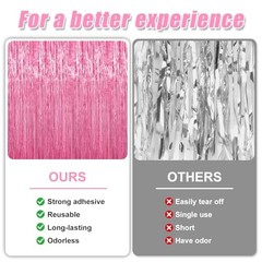 3.3 x 9.9 ft Foil Fringe Backdrop Curtain, Streamer Backdrop 2 Pack Pink