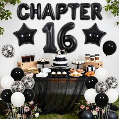 Chapter 16 16th Birthday Decoration Black White Balloon Banner Number 16 Ball…