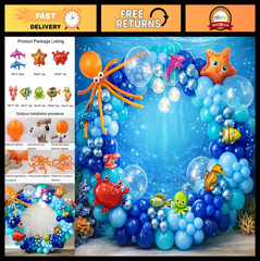 Ocean Themed Party Decorations 165pcs Balloon Arch Kit, Marine Animals, Under Se