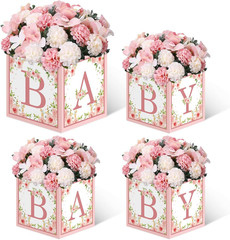 Pink Baby Shower Boxes Decorations – 4 Baby Shower Centerpiece Boxes Gender Reve