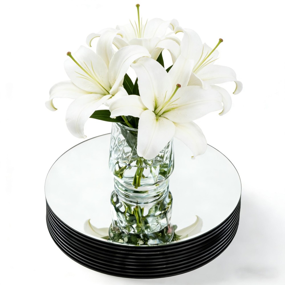 10 PCS 10×10 Inch Round Mirror Centerpieces Acrylic Circle Tray Candle Plate