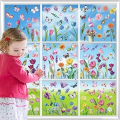 Flower Window Clings for Glass Windows Butterfly, 132pcs Spring