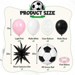 Light Pink and White Soccer Balloons, 12 Inch Pastel Pink and Black Clear Soc…