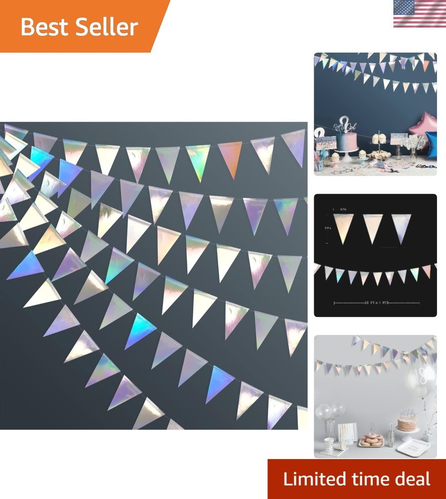 Vibrant 4-Piece Iridescent Pennant Banner for Weddings, Birthdays, and More