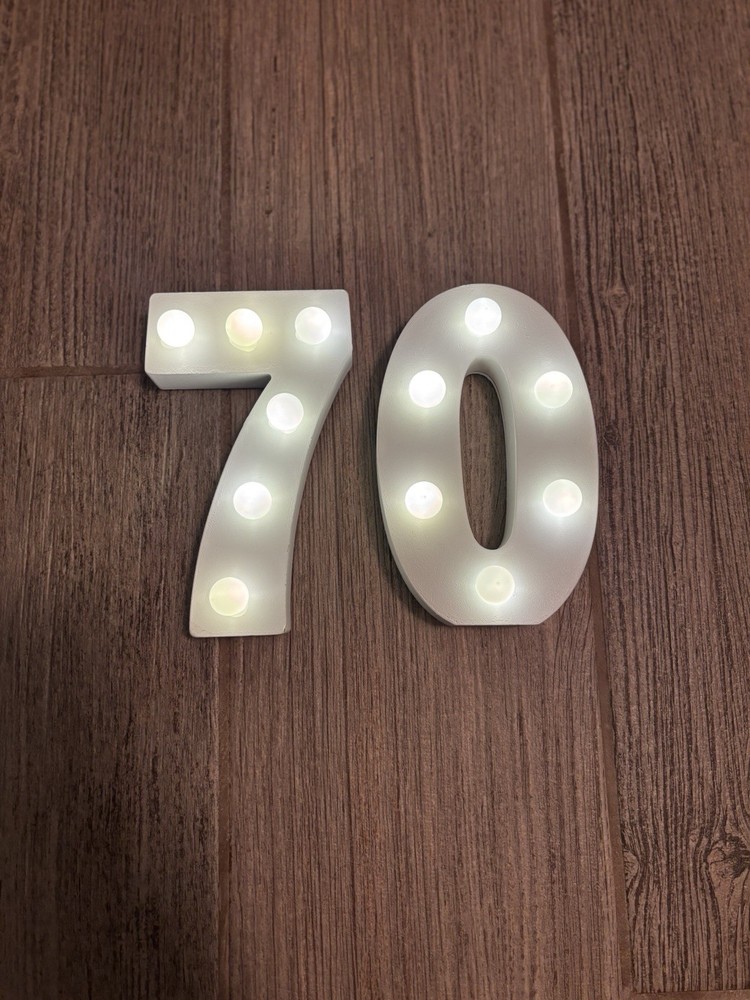 Light Up Wood Number 70th birthday decor 6.5 inch numbers