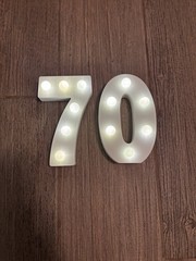 Light Up Wood Number 70th birthday decor 6.5 inch numbers