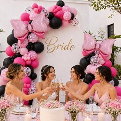 Pink and Black Balloons with 2Pcs Pink Bow Balloons, 50 Pcs 12 Inch Hot Pink …