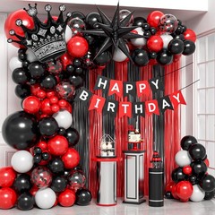 Red and Black Birthday Party Decorations, White Foil Balloons