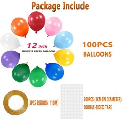 12 Inch Pearlescent Assorted Color Latex Balloons 100 Pack with 3x10m Ribbons…